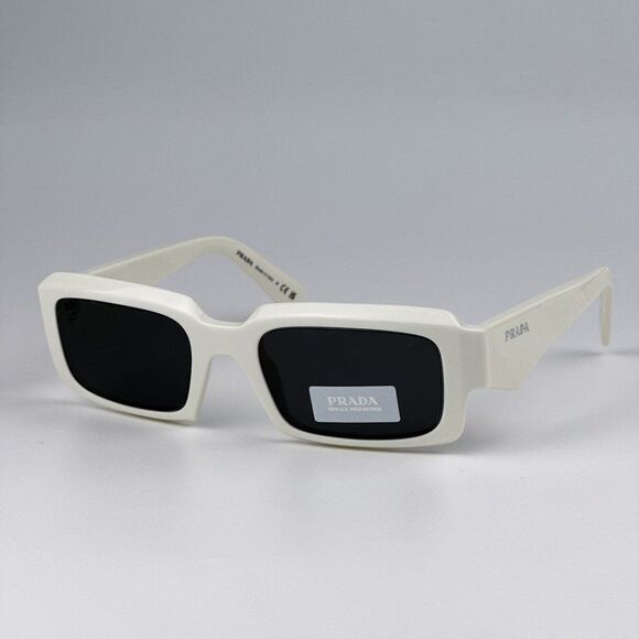 NEW Prada PR27ZS 17K08Z Talc White Dark Grey Unisex Rectangle Sunglasses PR 27ZS - Picture 9 of 13